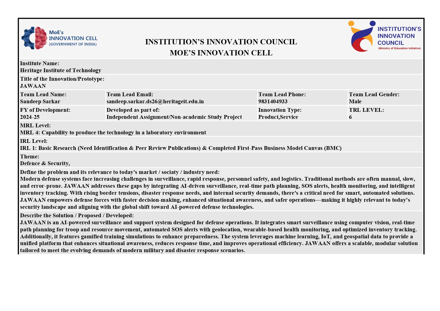 JAWAAN abstract — MOE's Innovation Cell document